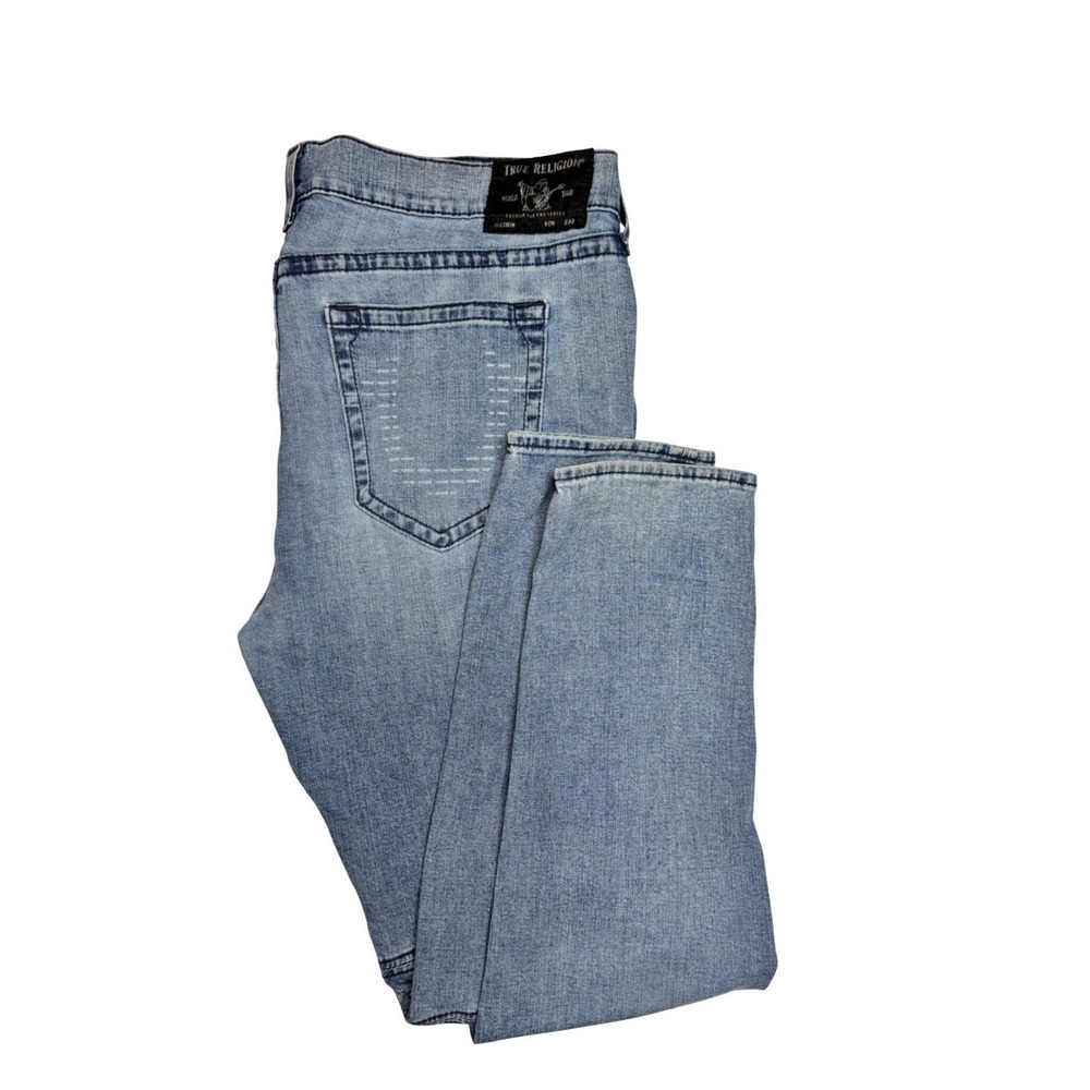 True Religion Rocco Relaxed Skinny Moto Jeans Light Wash‎ Blue Men 44X34